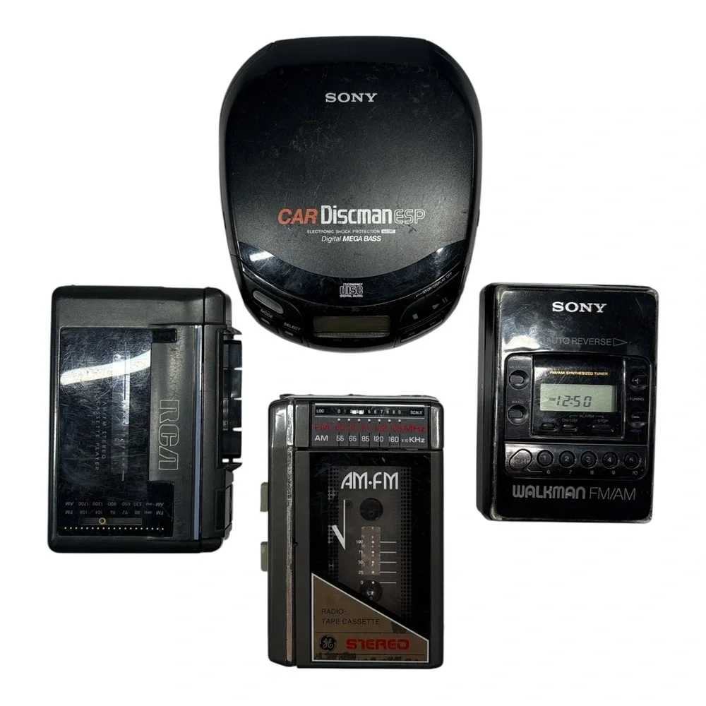 Vintage Sony Walkman Discman Cassette CD Players Radio GE RCA Lot of 4 For Parts